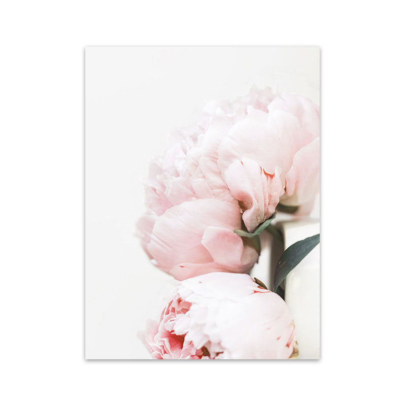 Vivolux | Rosa blühende Pfingstrose Wandkunst Blumen Nordic strukturierter Leinwanddruck für das Mädchenzimmer