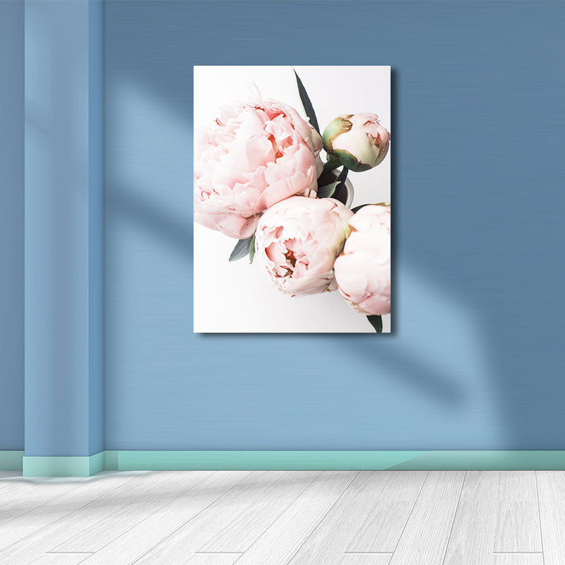 Vivolux | Rosa blühende Pfingstrose Wandkunst Blumen Nordic strukturierter Leinwanddruck für das Mädchenzimmer