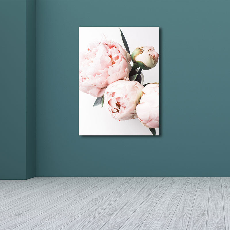 Vivolux | Rosa blühende Pfingstrose Wandkunst Blumen Nordic strukturierter Leinwanddruck für das Mädchenzimmer