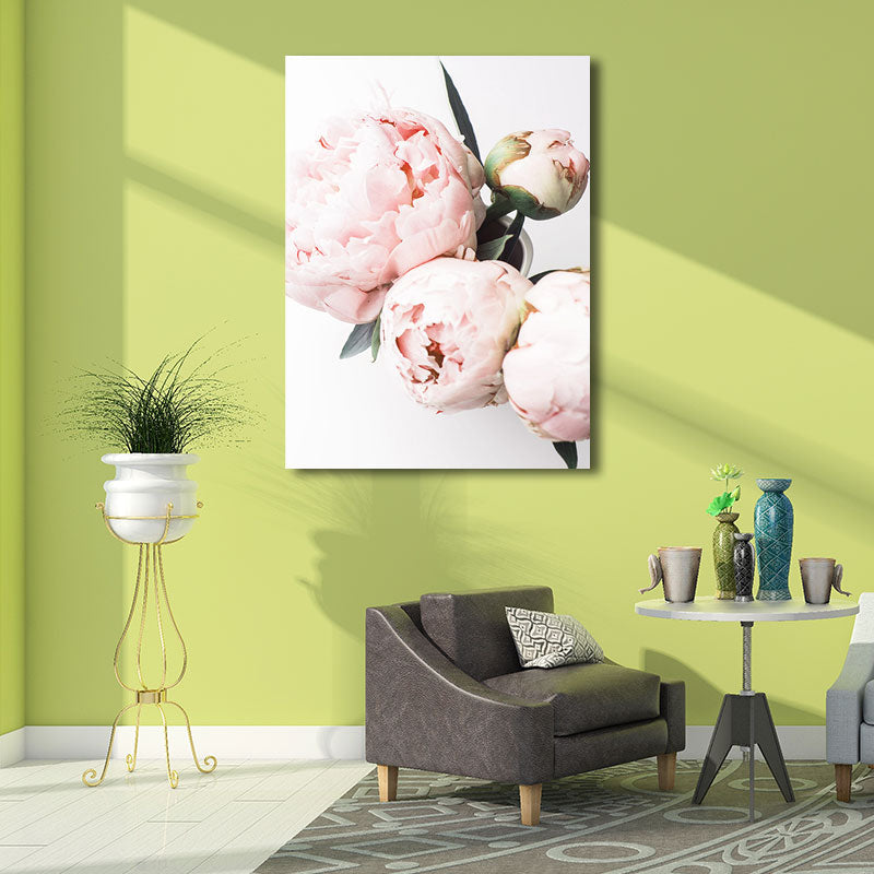 Vivolux | Rosa blühende Pfingstrose Wandkunst Blumen Nordic strukturierter Leinwanddruck für das Mädchenzimmer