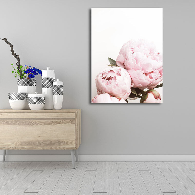 Vivolux | Rosa blühende Pfingstrose Wandkunst Blumen Nordic strukturierter Leinwanddruck für das Mädchenzimmer