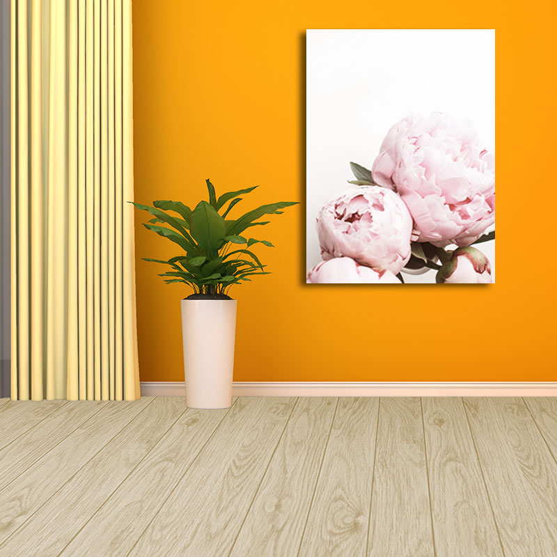 Vivolux | Rosa blühende Pfingstrose Wandkunst Blumen Nordic strukturierter Leinwanddruck für das Mädchenzimmer