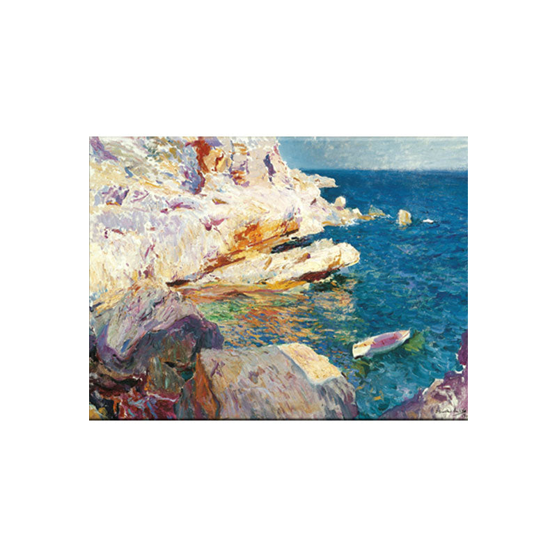 Vivolux | Tropische Ozean Felsen Küste Leinwand Kunst Blau-Weiß Texturiertes Gemälde für das Wohnzimmer