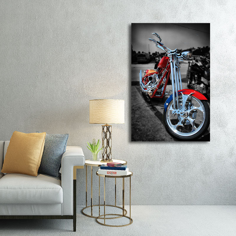 Vivolux | Rote Motorrad Wandkunst Dekor Verkehr Zeitgenössische Texturierte Leinwand für Jungenzimmer