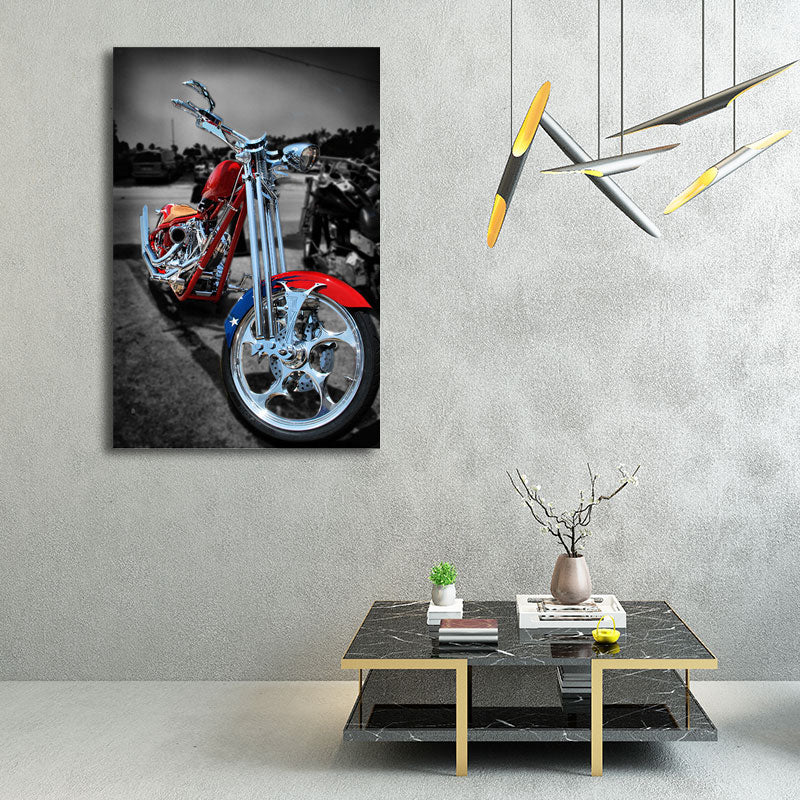 Vivolux | Rote Motorrad Wandkunst Dekor Verkehr Zeitgenössische Texturierte Leinwand für Jungenzimmer