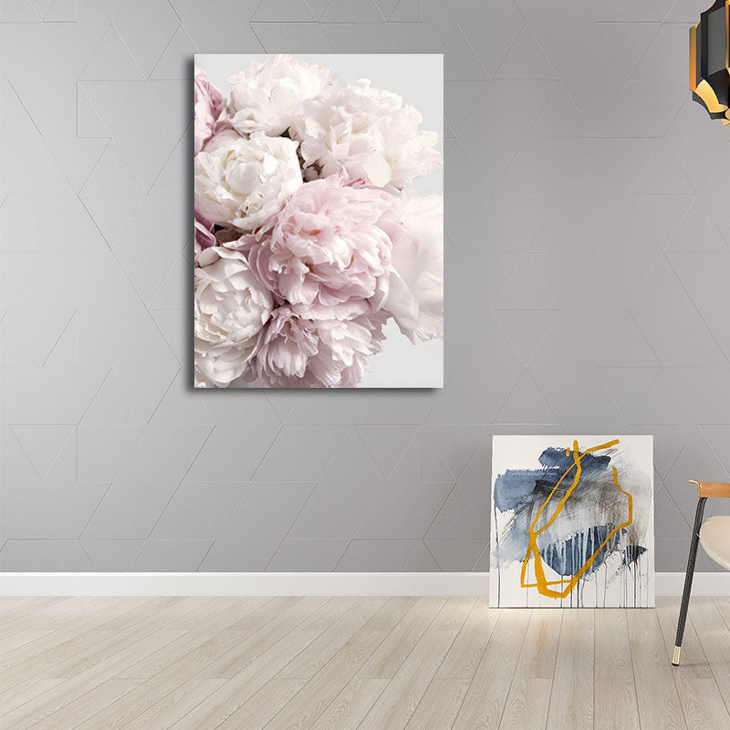 Vivolux | Romantische Pfingstrosenblüte Leinwand für Schlafzimmer Blumen Druck Wandkunst Dekor in Pastellfarbe