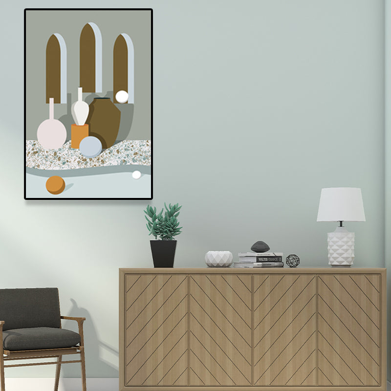 Vivolux | Skandinavische Menschen Kunstdruck Gebäude Raum Pastellfarbe Eingewickelte Leinwand für Wohnzimmer
