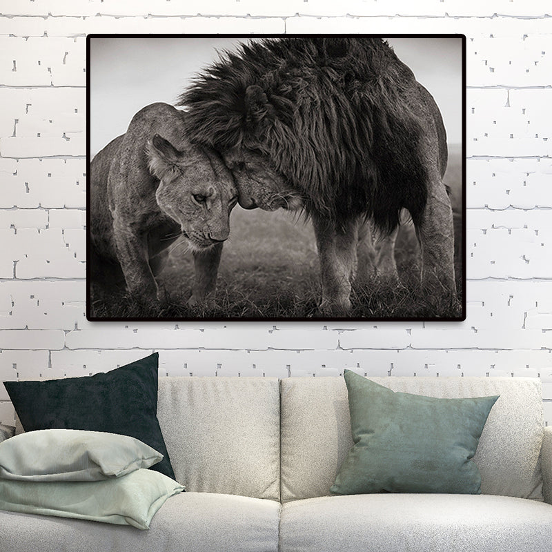 Vivolux | Koning van Savanna Leeuwen Canvas Afdruk Grijze Modernistische Wandkunst Afdruk voor Zitkamer
