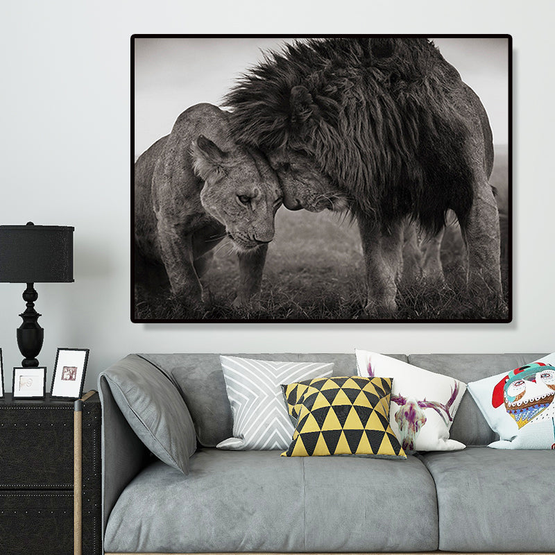Vivolux | Koning van Savanna Leeuwen Canvas Afdruk Grijze Modernistische Wandkunst Afdruk voor Zitkamer