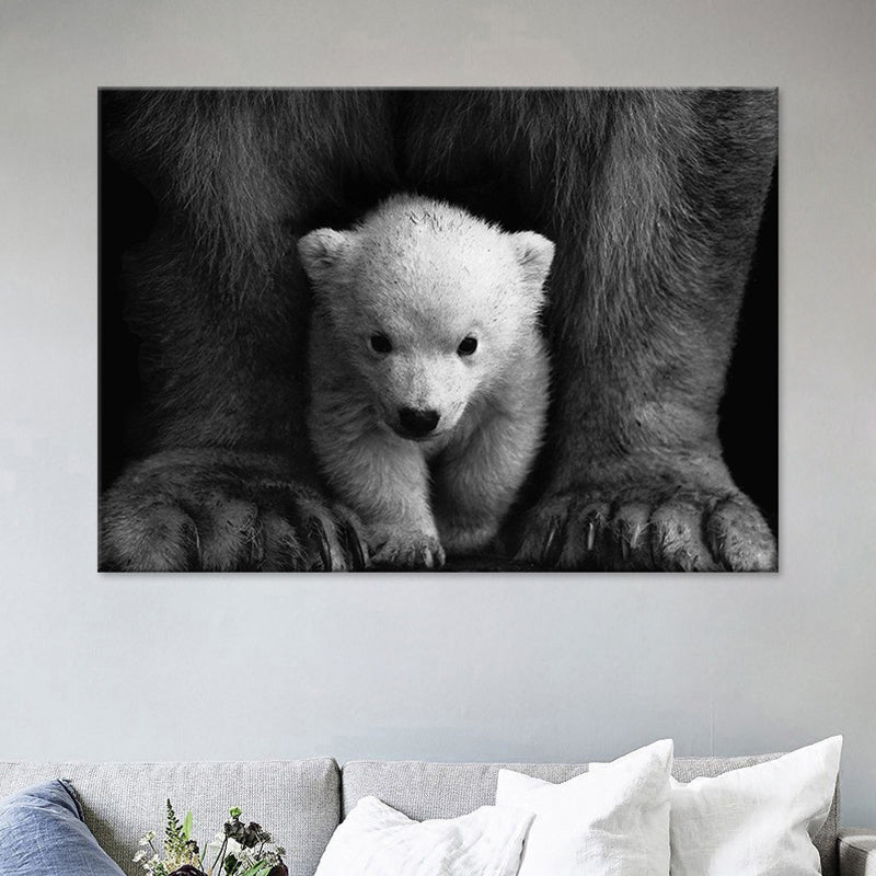Vivolux | Polar Bear Baby Wandkunst Moderne Texturierte Leinwanddruck in Schwarz-Grau für das Kinderzimmer