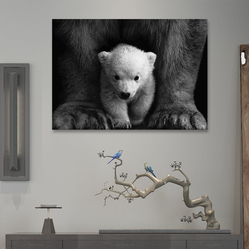 Vivolux | Polar Bear Baby Wandkunst Moderne Texturierte Leinwanddruck in Schwarz-Grau für das Kinderzimmer
