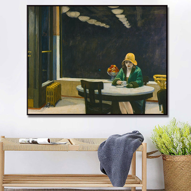 Vivolux | Traditionelle Malerei in Grün Edward Hopper Gelbe Hüte Frau Leinwand Kunst Druck für Zuhause