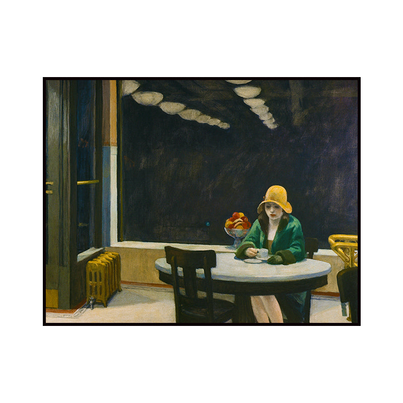 Vivolux | Traditionelle Malerei in Grün Edward Hopper Gelbe Hüte Frau Leinwand Kunst Druck für Zuhause