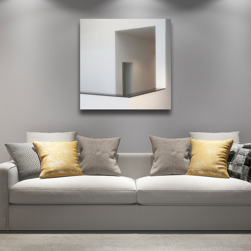 Vivolux | Woondecoratie Bouw Interieur Muurkunst Canvas Minimalisme Vierkante Schilderij in Wit voor Huiskamer