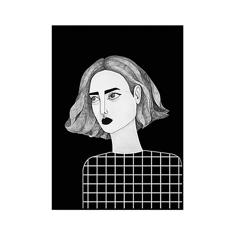 Vivolux | Texturierte schwarze Wandkunst Dekor Skandinavische Illustrationen Frau Leinwanddruck für das Wohnzimmer