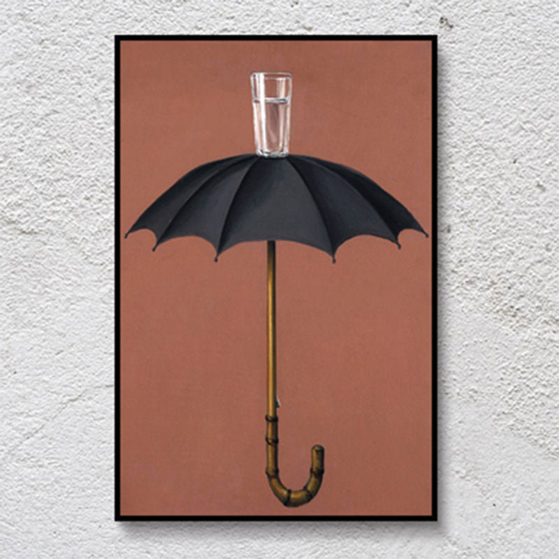 Vivolux | Regenschirm und Becher Wasser Malerei Nordisch Texturiertes Eingewickeltes Leinwand für Schlafzimmer (Mehrere Größenoptionen)