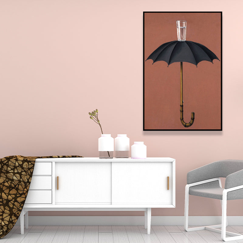 Vivolux | Regenschirm und Becher Wasser Malerei Nordisch Texturiertes Eingewickeltes Leinwand für Schlafzimmer (Mehrere Größenoptionen)