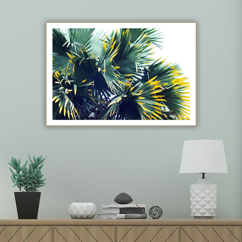 Vivolux | Tropischer Palmetto-Fan-Wanddekoration Grün und Weiß Botanische Leinwandkunst für das Wohnzimmer
