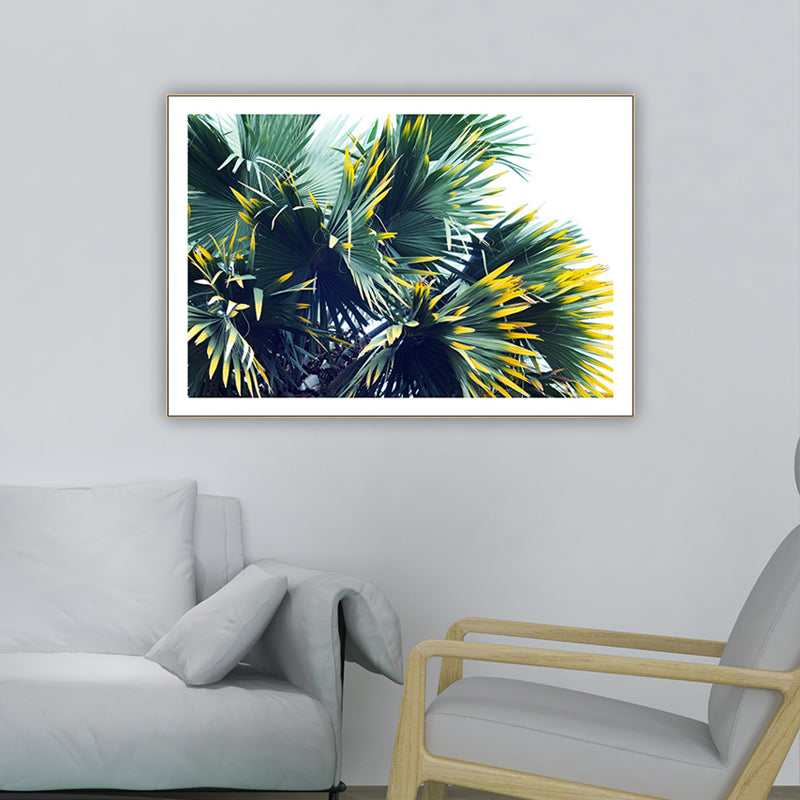 Vivolux | Tropischer Palmetto-Fan-Wanddekoration Grün und Weiß Botanische Leinwandkunst für das Wohnzimmer