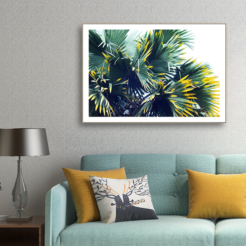 Vivolux | Tropischer Palmetto-Fan-Wanddekoration Grün und Weiß Botanische Leinwandkunst für das Wohnzimmer