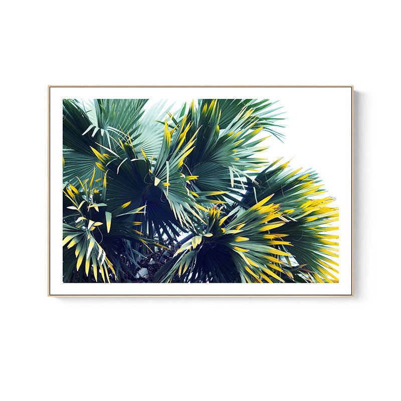 Vivolux | Tropischer Palmetto-Fan-Wanddekoration Grün und Weiß Botanische Leinwandkunst für das Wohnzimmer