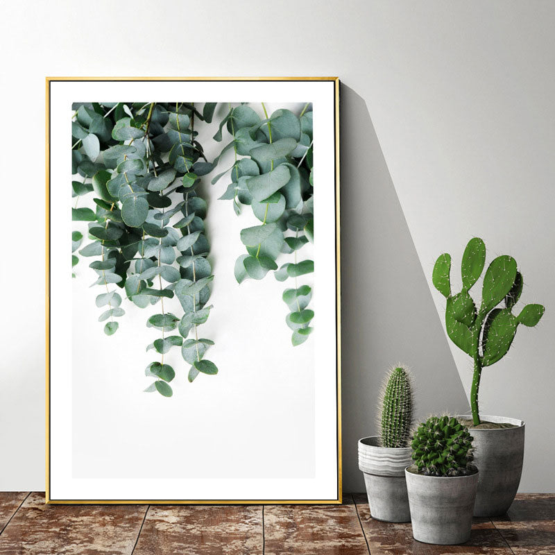 Vivolux | Nordic Botanic Weinstock Wandkunst Grüner Texturierten Leinwanddruck für Hausinterieur