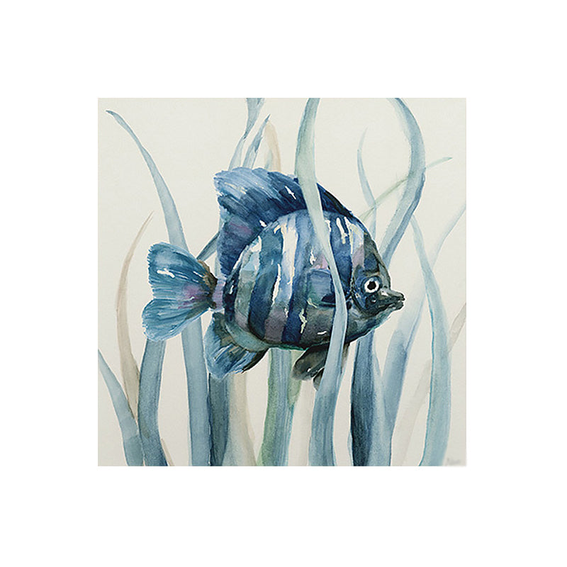 Vivolux | Tropische Fische Wandkunst Druck Leinwand Texturierte Oberfläche Blaue Wanddekoration für das Kinderzimmer