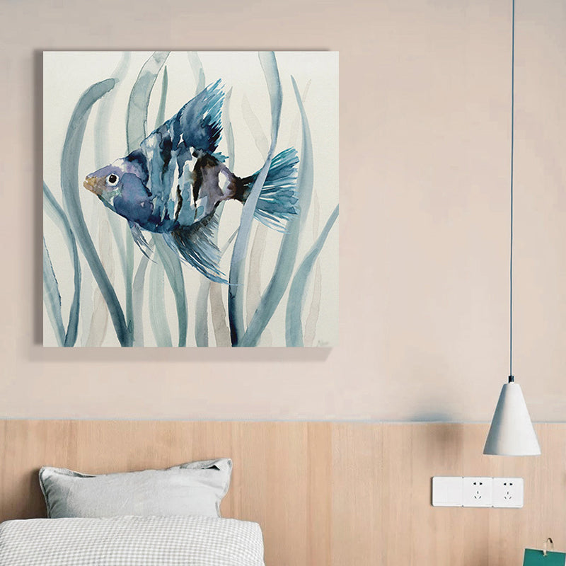 Vivolux | Tropische Fische Wandkunst Druck Leinwand Texturierte Oberfläche Blaue Wanddekoration für das Kinderzimmer