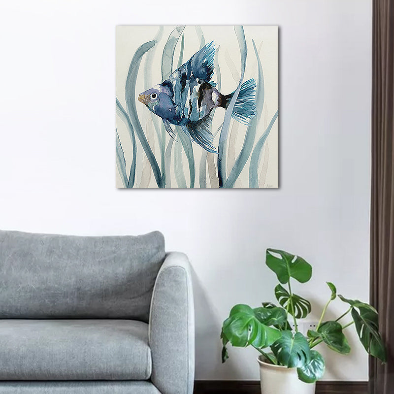 Vivolux | Tropische Fische Wandkunst Druck Leinwand Texturierte Oberfläche Blaue Wanddekoration für das Kinderzimmer