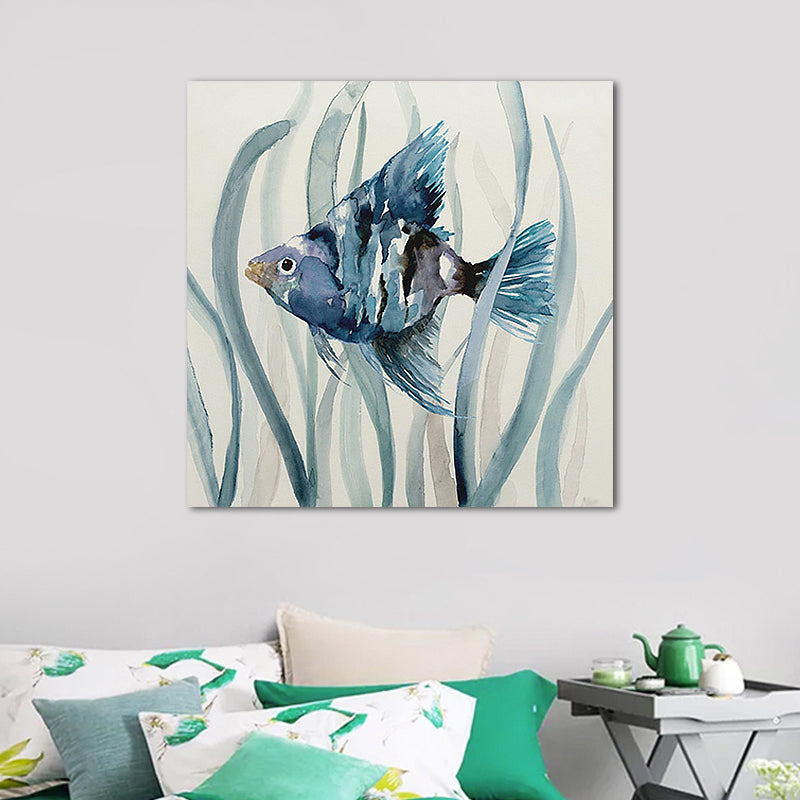 Vivolux | Tropische Fische Wandkunst Druck Leinwand Texturierte Oberfläche Blaue Wanddekoration für das Kinderzimmer