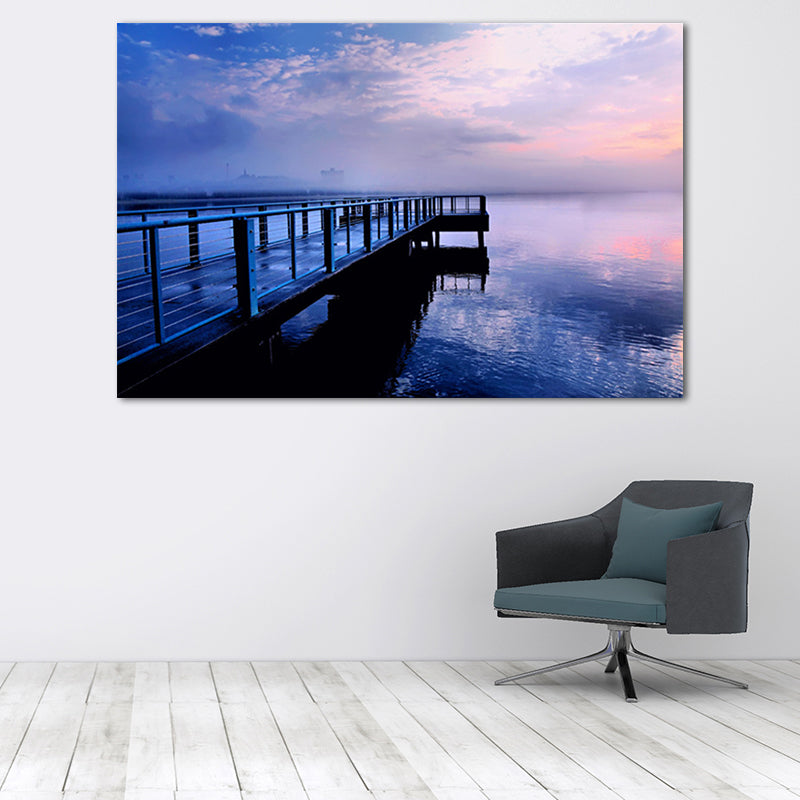 Vivolux | Ruhige Meer Brücke Landschaft Leinwand Kunst für Wohnzimmer Sonnenuntergang Landschaft Wanddekoration