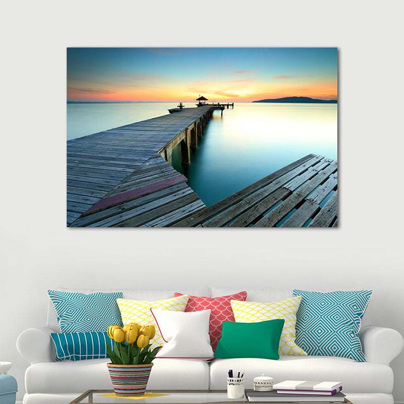 Vivolux | Ruhige Meer Brücke Landschaft Leinwand Kunst für Wohnzimmer Sonnenuntergang Landschaft Wanddekoration