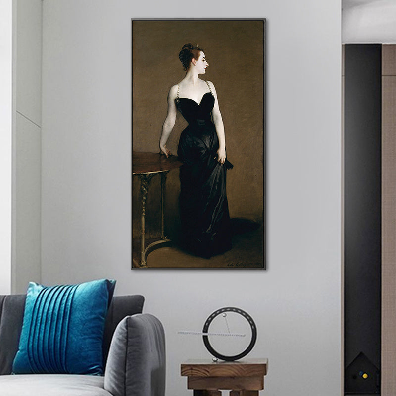Vivolux | Porträt von Madame Gemälde auf schwarzer Leinwand Wanddekoration für Mädchenzimmer, strukturiert