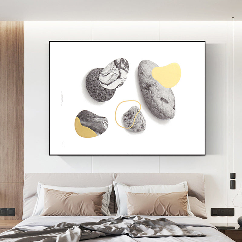Vivolux | Nordic Stone Leinwandkunst Grau und Weiß Abstract Muster Wanddekoration für das Schlafzimmer