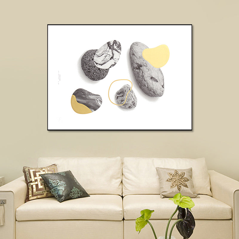 Vivolux | Nordic Stone Leinwandkunst Grau und Weiß Abstract Muster Wanddekoration für das Schlafzimmer