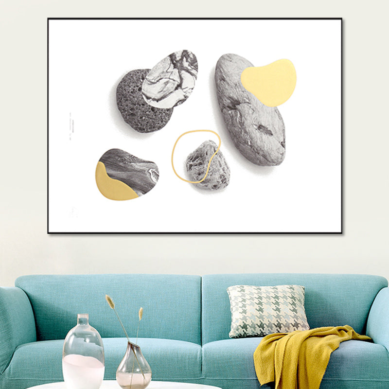 Vivolux | Nordic Stone Leinwandkunst Grau und Weiß Abstract Muster Wanddekoration für das Schlafzimmer