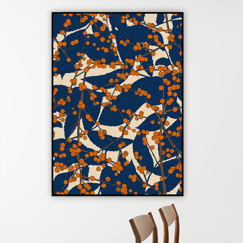 Vivolux | Vintage Blossom Branch Canvas Print Blau Texturiertes Wandkunst Deko für Wohnzimmer