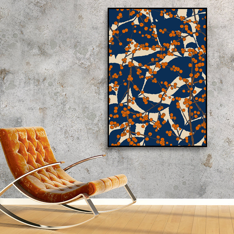 Vivolux | Vintage Blossom Branch Canvas Print Blau Texturiertes Wandkunst Deko für Wohnzimmer