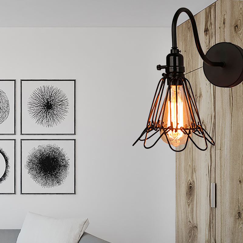 Vivolux | 1 Kopf Metall Wandlampe Antik Stilvoll Schwarz Drahtgestell Restaurant Wand Sconce Licht mit Blütenblattdesign