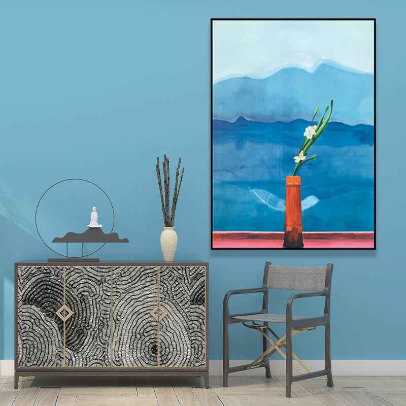 Vivolux | Nordic Flower und Seascape Malerei Blau Strukturierte Wandkunst für das Wohnzimmer (Mehrere Größenoptionen)