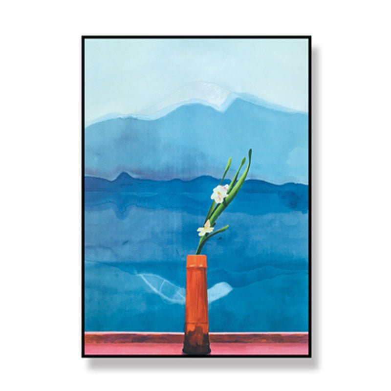 Vivolux | Nordic Flower und Seascape Malerei Blau Strukturierte Wandkunst für das Wohnzimmer (Mehrere Größenoptionen)