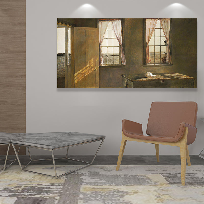 Vivolux | Raum mit zwei Fenstern Malerei Moderne Texturierte Haus Innen Wand Kunst Druck in Gelb