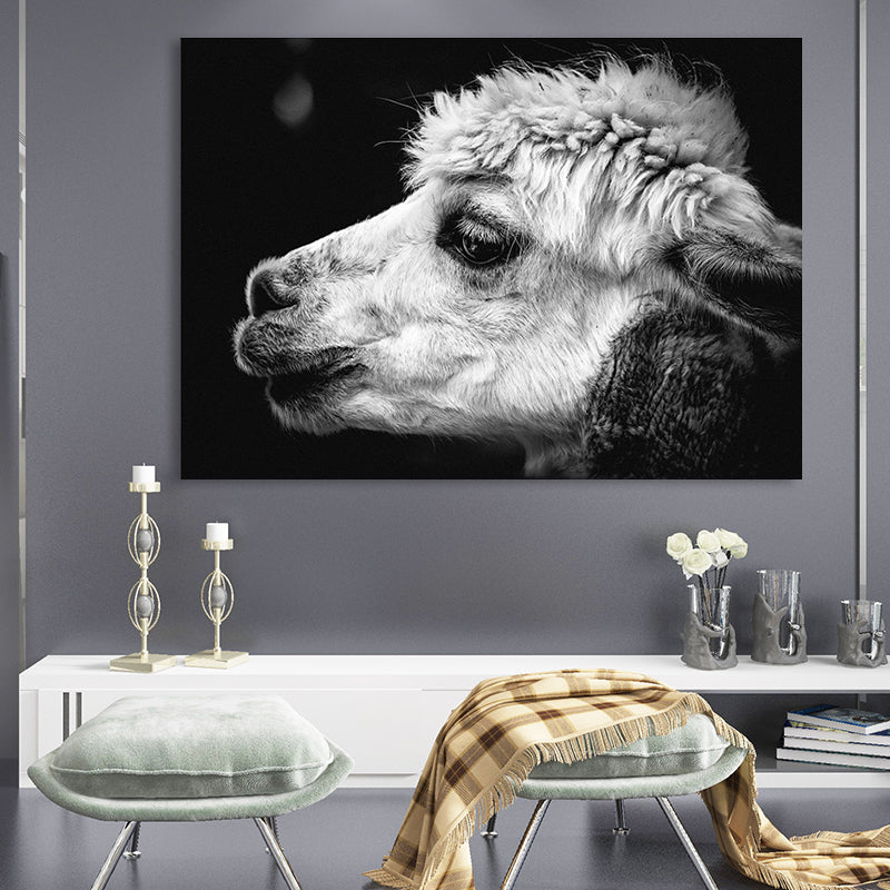 Vivolux | Schafkopf Leinwand Wandkunst für Schlafzimmer Tierdruck Wanddekoration in Grau, Textur