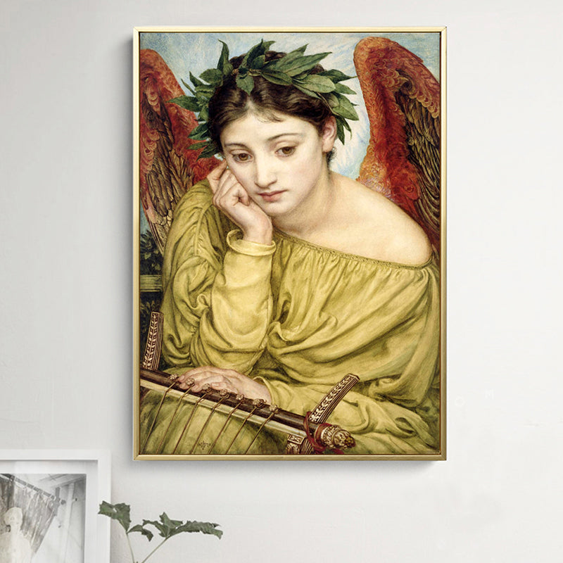 Vivolux | Weltkulturstil Teenager Malerei nachdenkliche Jungfrau in Gelb Wandkunst Dekor