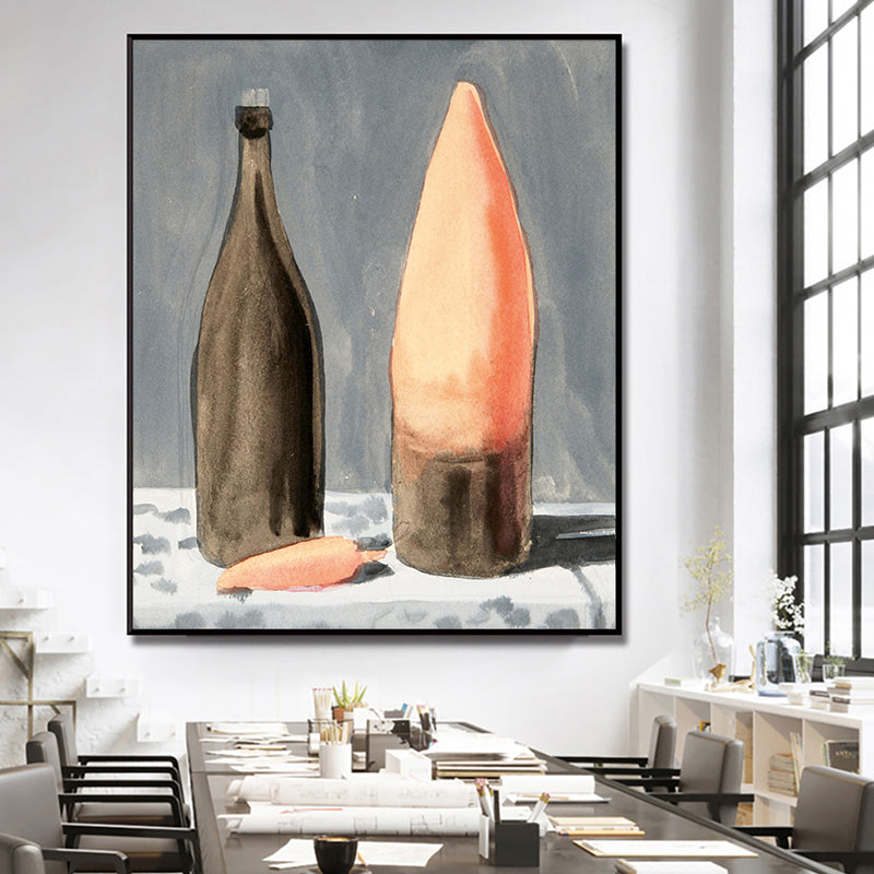 Vivolux | Traditioneller Stil Weinflasche Leinwand Braun Esstisch Ölmalerei Wandkunst Druck
