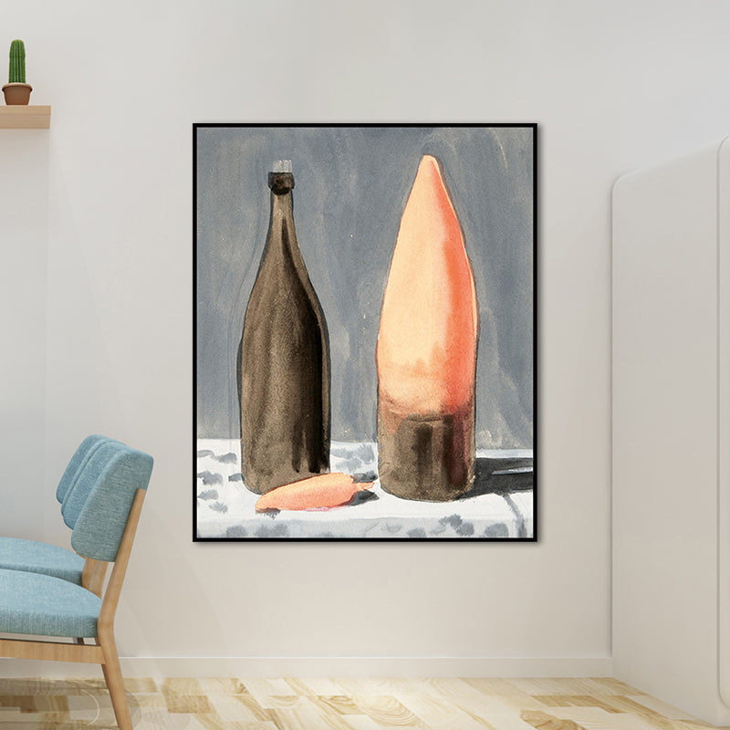 Vivolux | Traditioneller Stil Weinflasche Leinwand Braun Esstisch Ölmalerei Wandkunst Druck