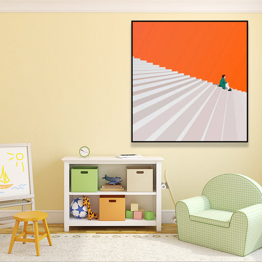 Vivolux | Nordic Man mit Treppenmalerei Stilleben Wandkunst Deco in Orange für Schlafzimmer