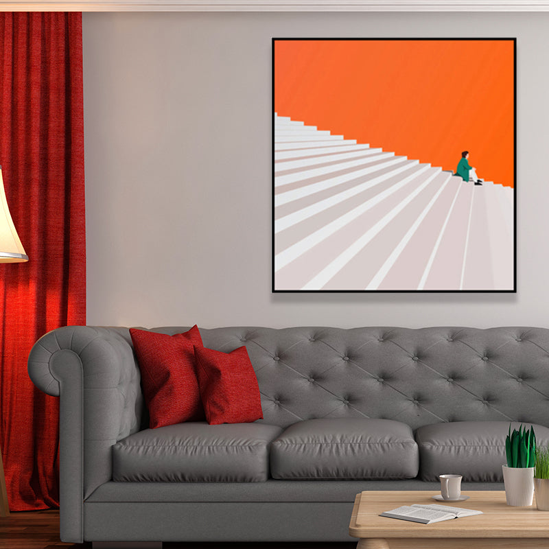 Vivolux | Nordic Man mit Treppenmalerei Stilleben Wandkunst Deco in Orange für Schlafzimmer