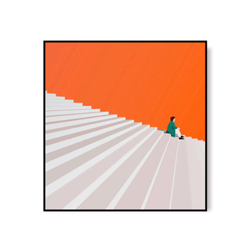 Vivolux | Nordic Man mit Treppenmalerei Stilleben Wandkunst Deco in Orange für Schlafzimmer