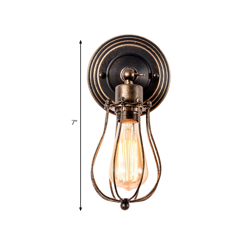 Vivolux | 1 Kopf Eisen Wandlampe Bauernhaus Stil Dunkel Rost Drahtschutz Kaffeehaus Mini Wandleuchte